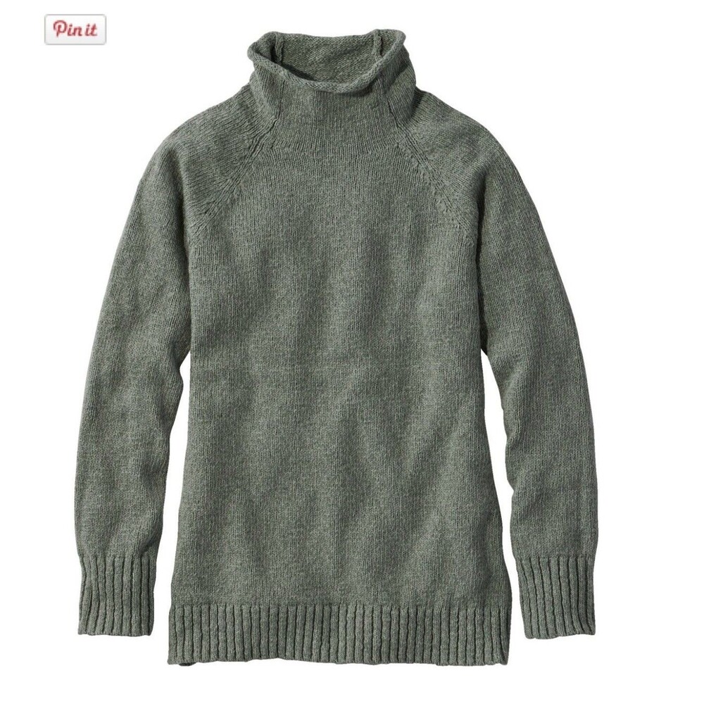 LL BEAN Women's Cotton Ragg Knit Sweater Funnelneck Pullover Size M Cozy Classic